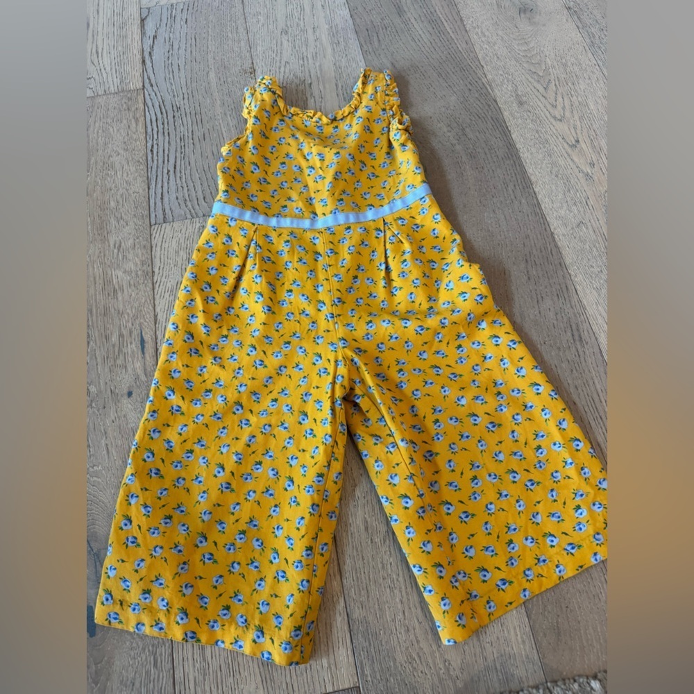 Janie and Jack yellow and blue floral ruffle trim jumpsuit 2T